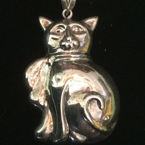 Sweet Large Sterling Silver Cat on 28” Sterling Chain